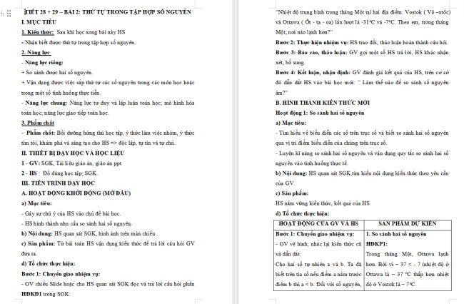 Giáo án Toán 6 Bài 2: Thứ tự trong tập hợp số nguyên