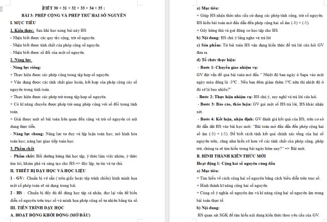 Giáo án Toán 6 Bài 3: Phép cộng và phép trừ hai số nguyên