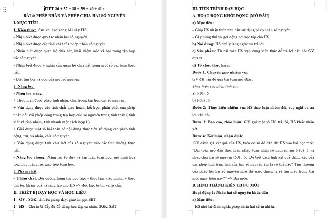 Giáo án Toán 6 Bài 4: Phép nhân và phép chia hết hai số nguyên