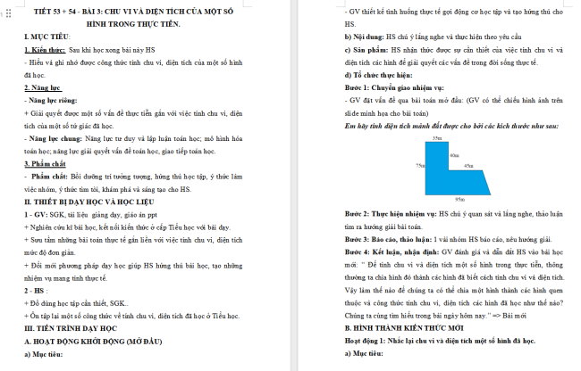 Giáo án Toán 6 Bài 3: Chu vi và diện tích của một số hình trong thực tiễn