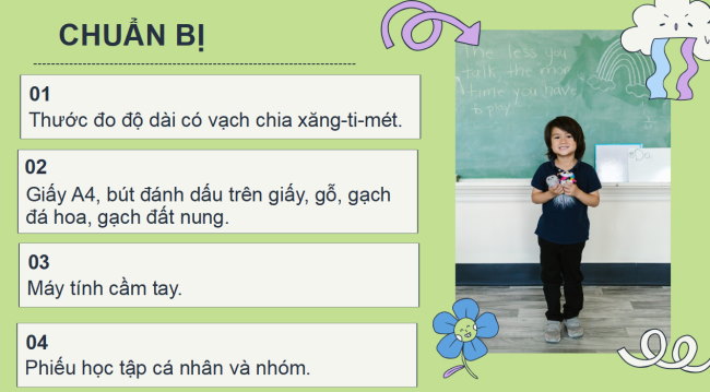 PowerPoint Toán 6 Bài 4: Hoạt động thực hành và trải nghiệm: Tính chu vi và diện tích của một số hình trong thực tiễn