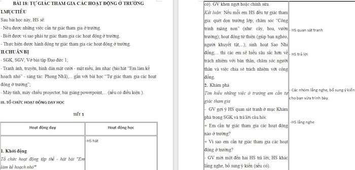 Giáo án Đạo đức 1 Tự giác tham gia các hoạt động ở trường