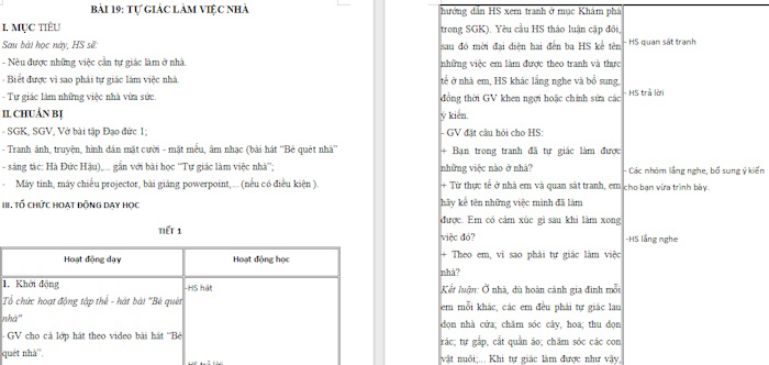 Giáo án Đạo đức 1 Tự giác làm việc nhà