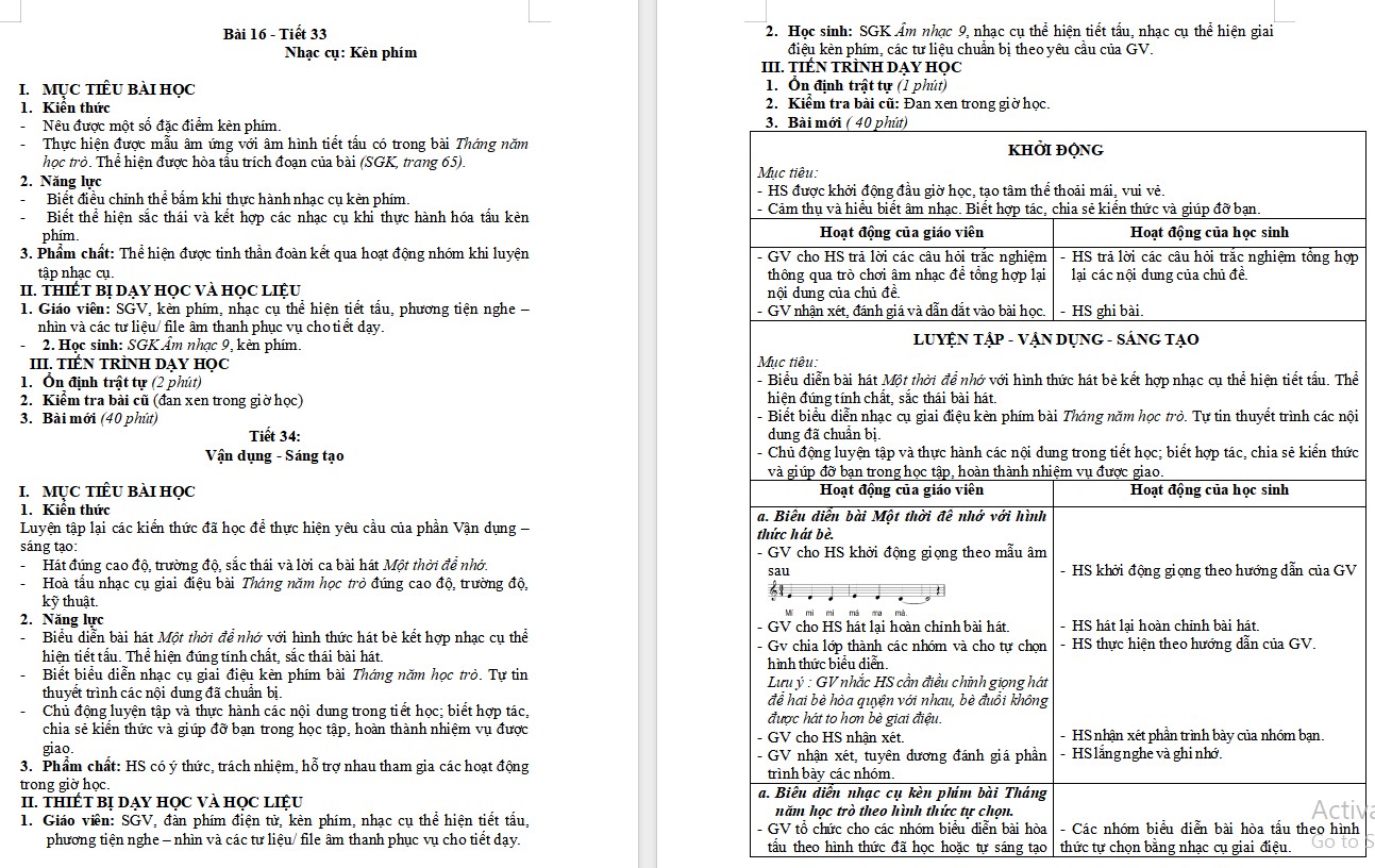 Giáo án Âm nhạc 9 KNTT Bài 16 tiết 34