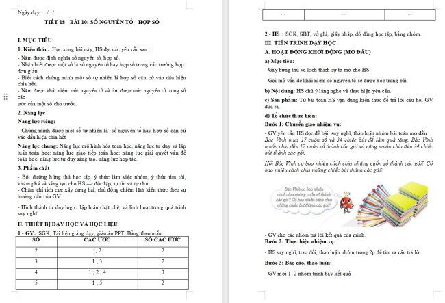 Giáo án Toán 6 Bài 10: Số nguyên tố. Hợp số