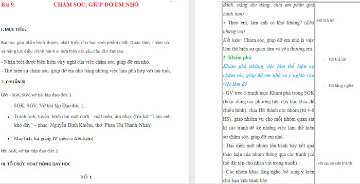 Giáo án Đạo đức 1 Chăm sóc, giúp đỡ em nhỏ