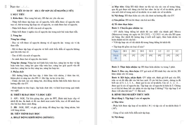 Giáo án Toán 6 Bài 2: Tập hợp các số nguyên