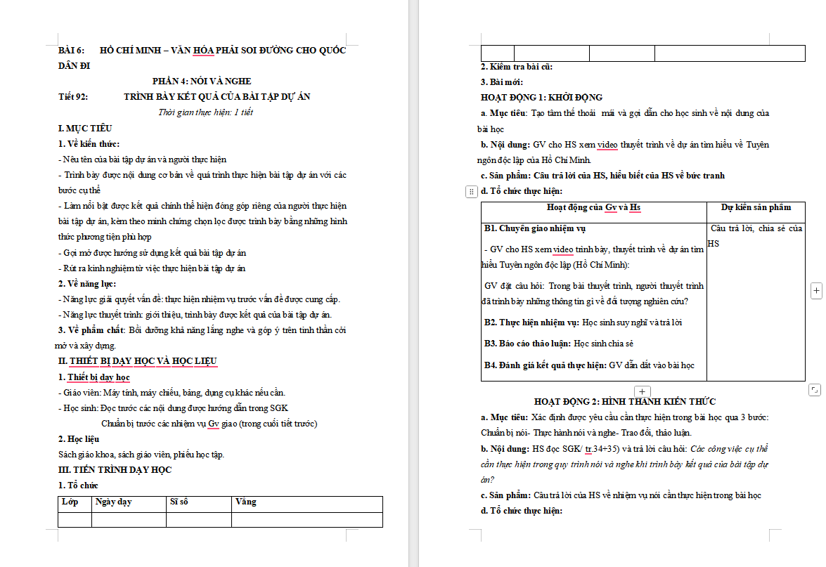 Ngữ văn 12 Bài 6: Trình bày kết quả của bài tập dự án