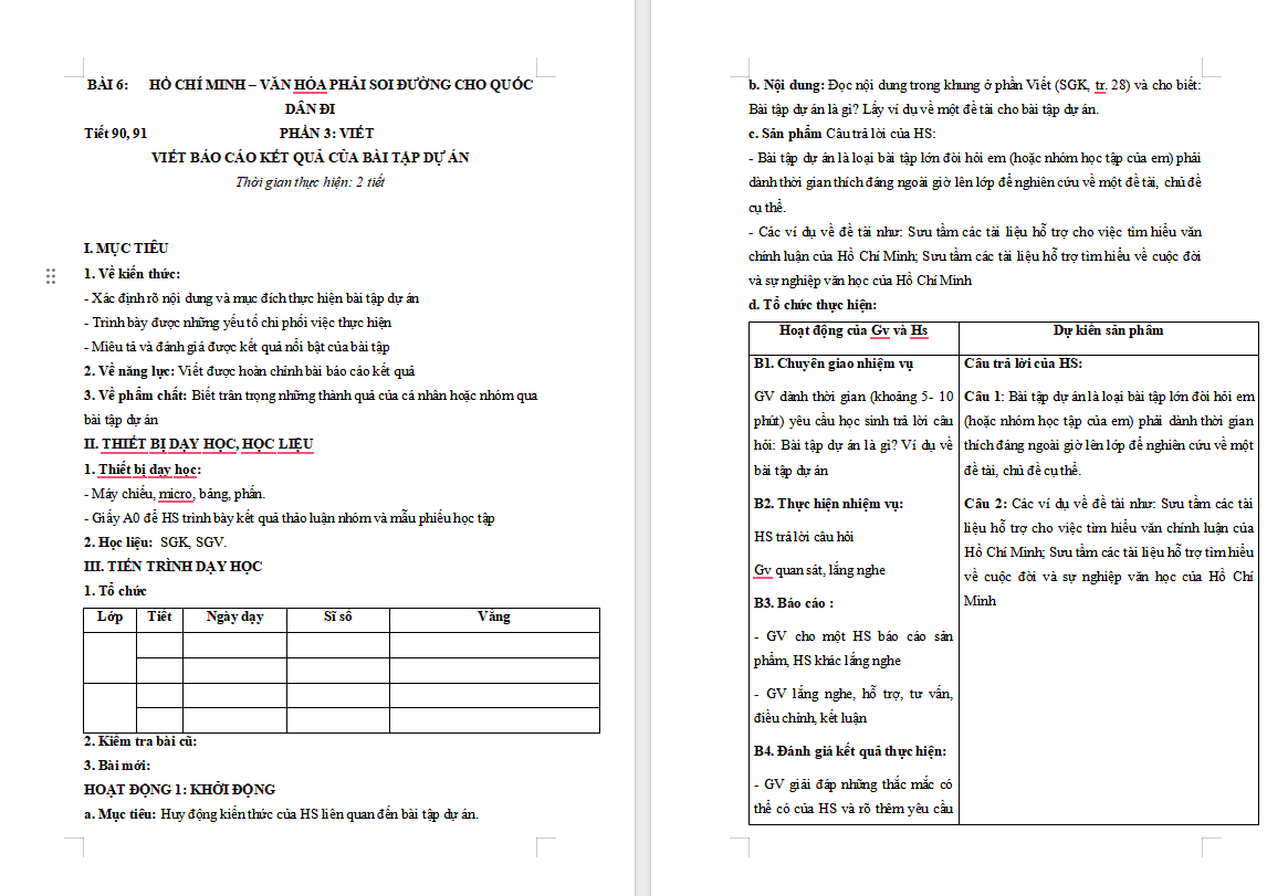 Ngữ văn 12 Bài 6: Viết báo cáo kết quả của bài tập dự án
