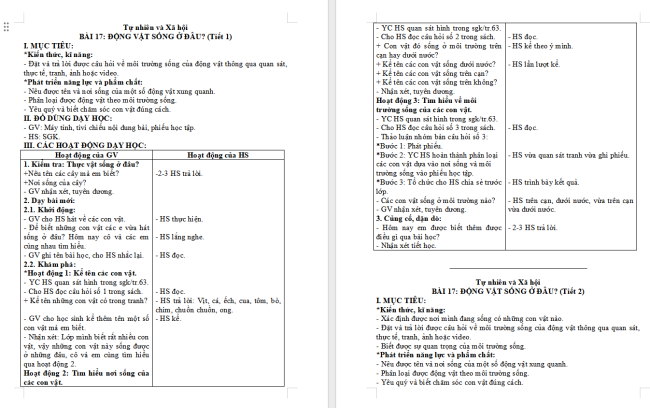 Giáo án Tự nhiên và xã hội 2 Bài 17: Động vật sống ở đâu