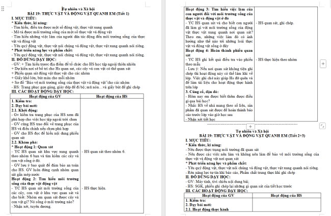 Giáo án Tự nhiên và xã hội 2 Bài 19: Thực vật và động vật quanh em