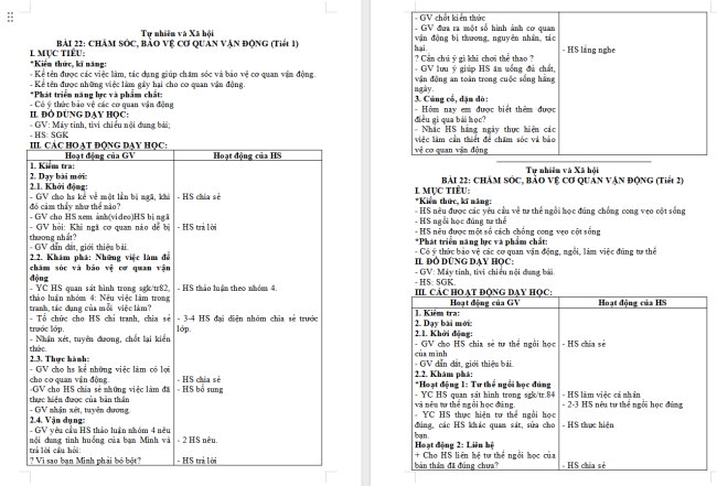 Giáo án Tự nhiên và xã hội 2 Bài 22: Chăm sóc, bảo vệ cơ quan vận động