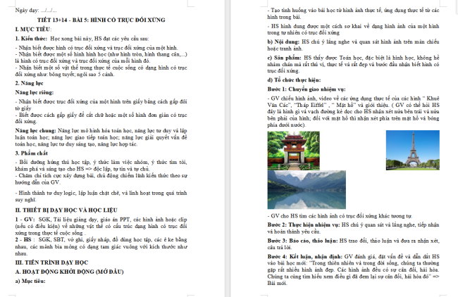 Giáo án Toán 6 Bài 5: Hình có trục đối xứng