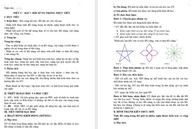 Giáo án Toán 6 Bài 7: Đối xứng trong thực tiễn