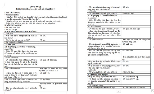 Giáo án Công nghệ 4 Bài 2: Một số loại hoa, cây cảnh phổ biến
