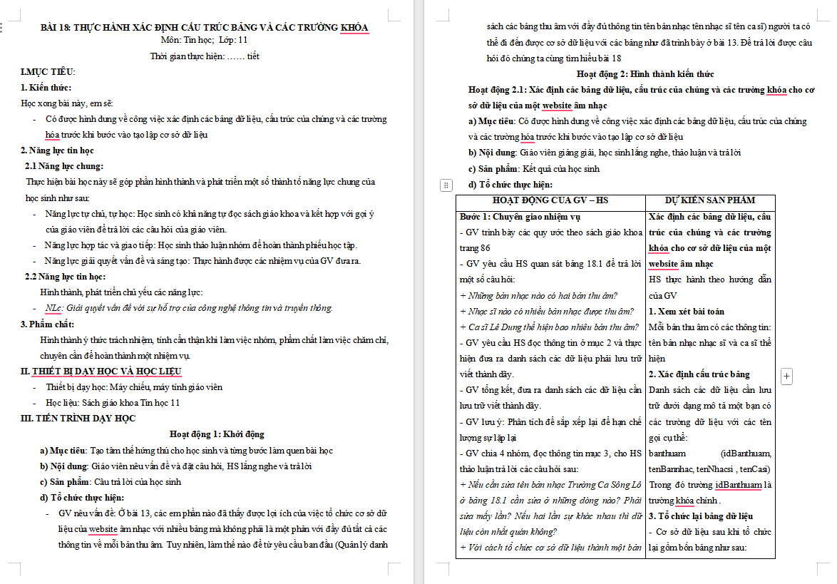 Thực hành xác định cấu trúc bảng và các trường khóa