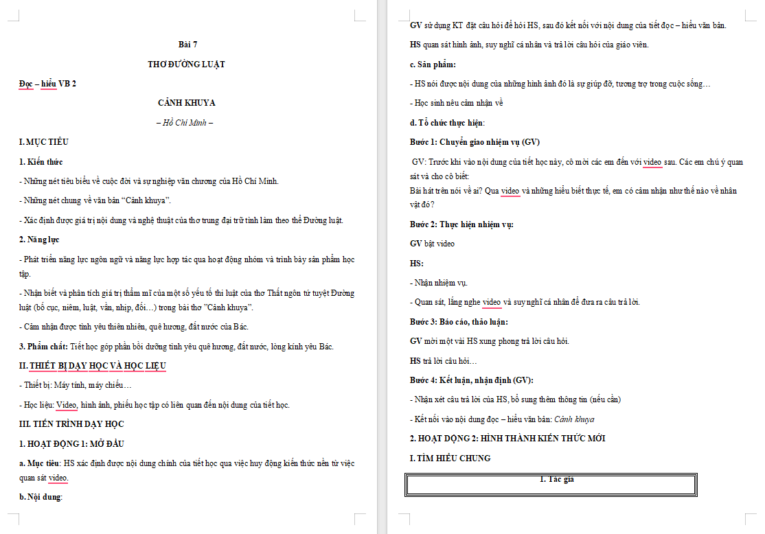 Giáo án PowerPoint Ngữ văn 8 Bài 7: Cảnh khuya