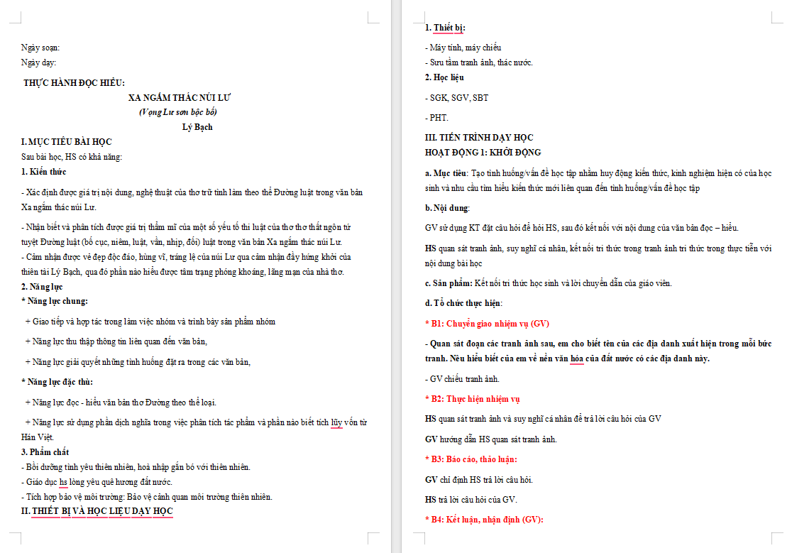 Giáo án PowerPoint Ngữ văn 8 Bài 7: Xa ngắm thác núi Lư