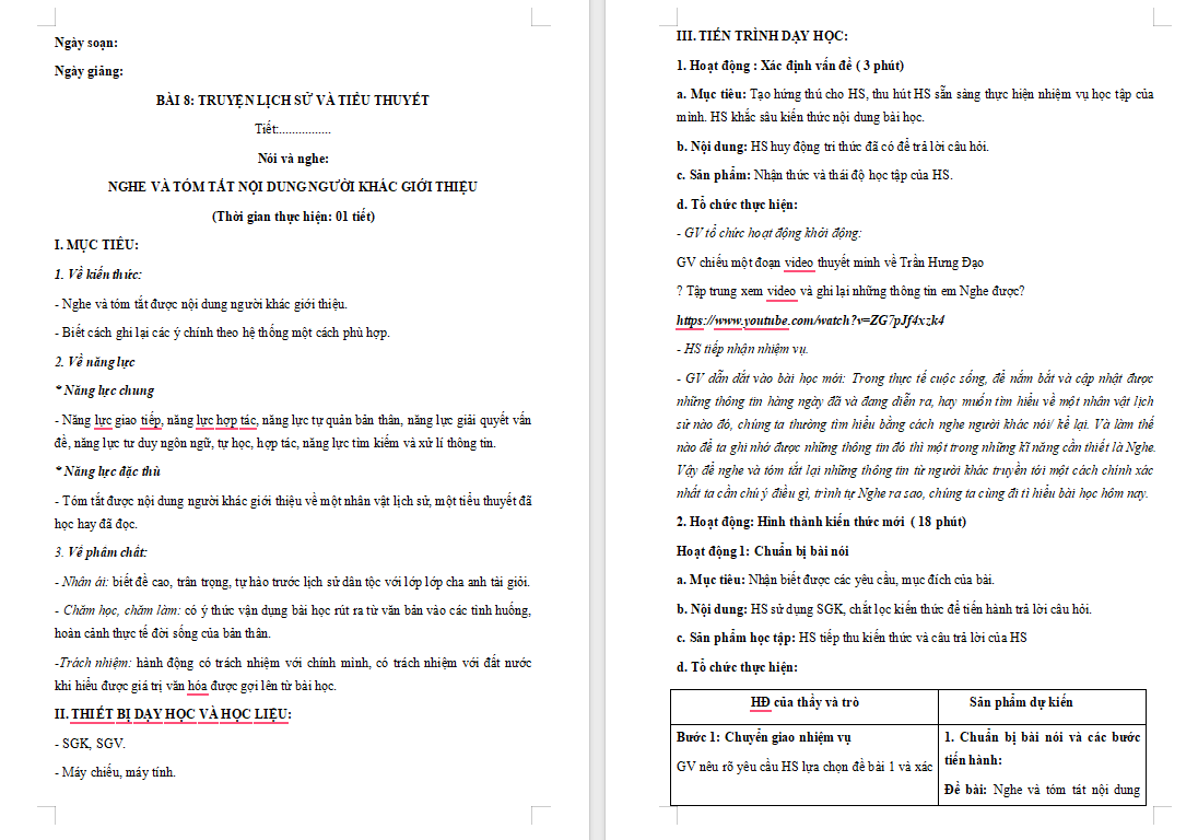 Giáo án PowerPoint Ngữ văn 8 Bài 8: Nghe và tóm tắt nội dung thuyết trình về một nhân vật lịch sử hoặc tác phẩm văn học