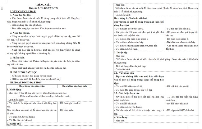 Giáo án Tiếng Việt 3 Bài 7: Tả đồ vật