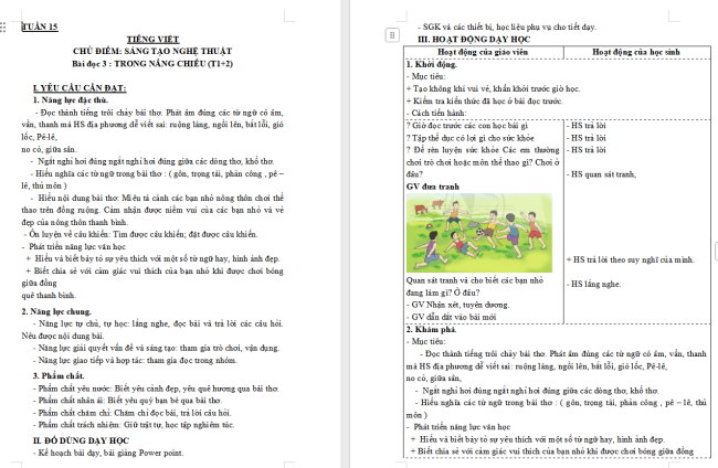 Giáo án Tiếng Việt 3 Bài 8: Trong nắng chiều
