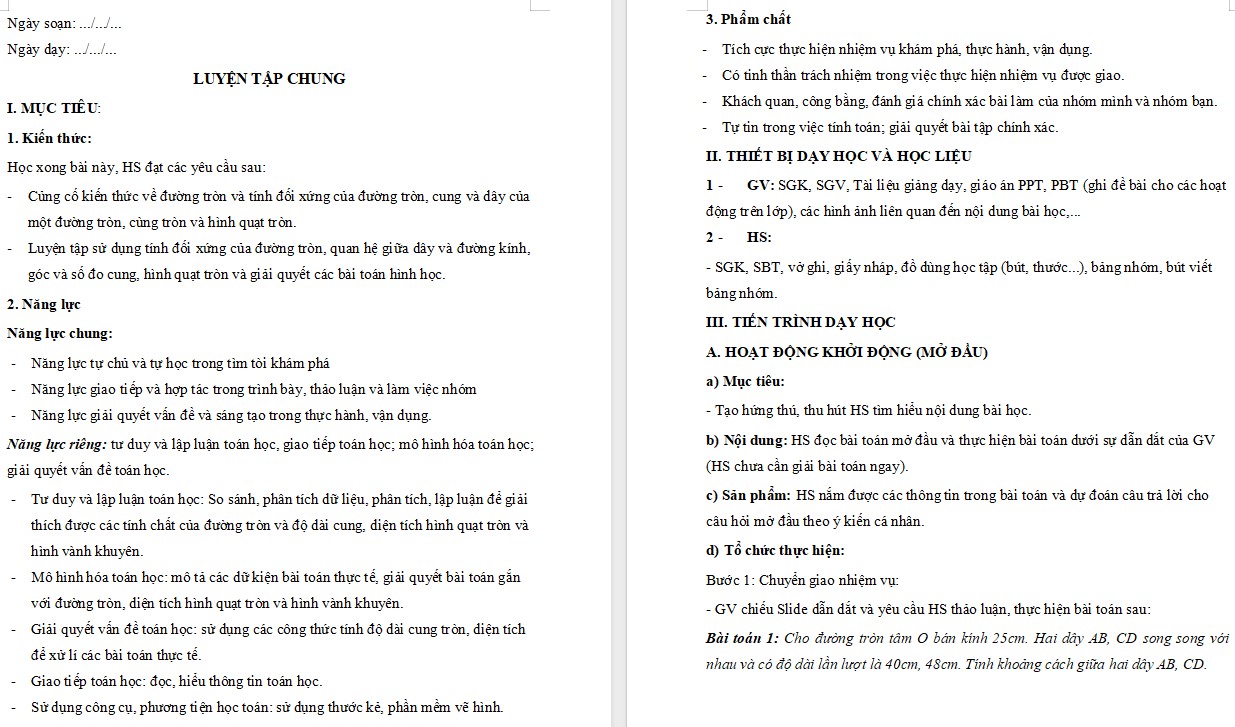 Giáo án Toán 9 KNTT Bài Luyện tập chung Chương 5