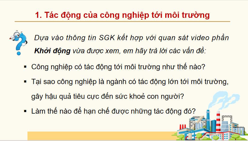  Tác động của công nghiệp đối với môi trường phát triển năng lượng tái tạo định hướng phát triển công nghiệp trong tương lai
