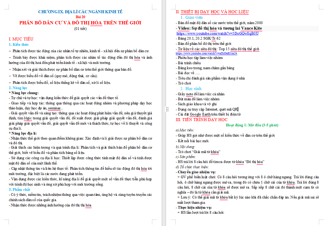 Phân số dân cư và đô thị hóa trên thế giới