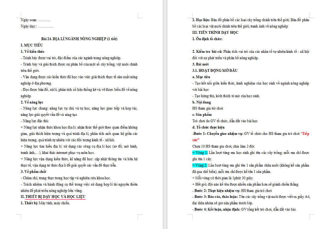  Địa lí ngành nông nghiệp