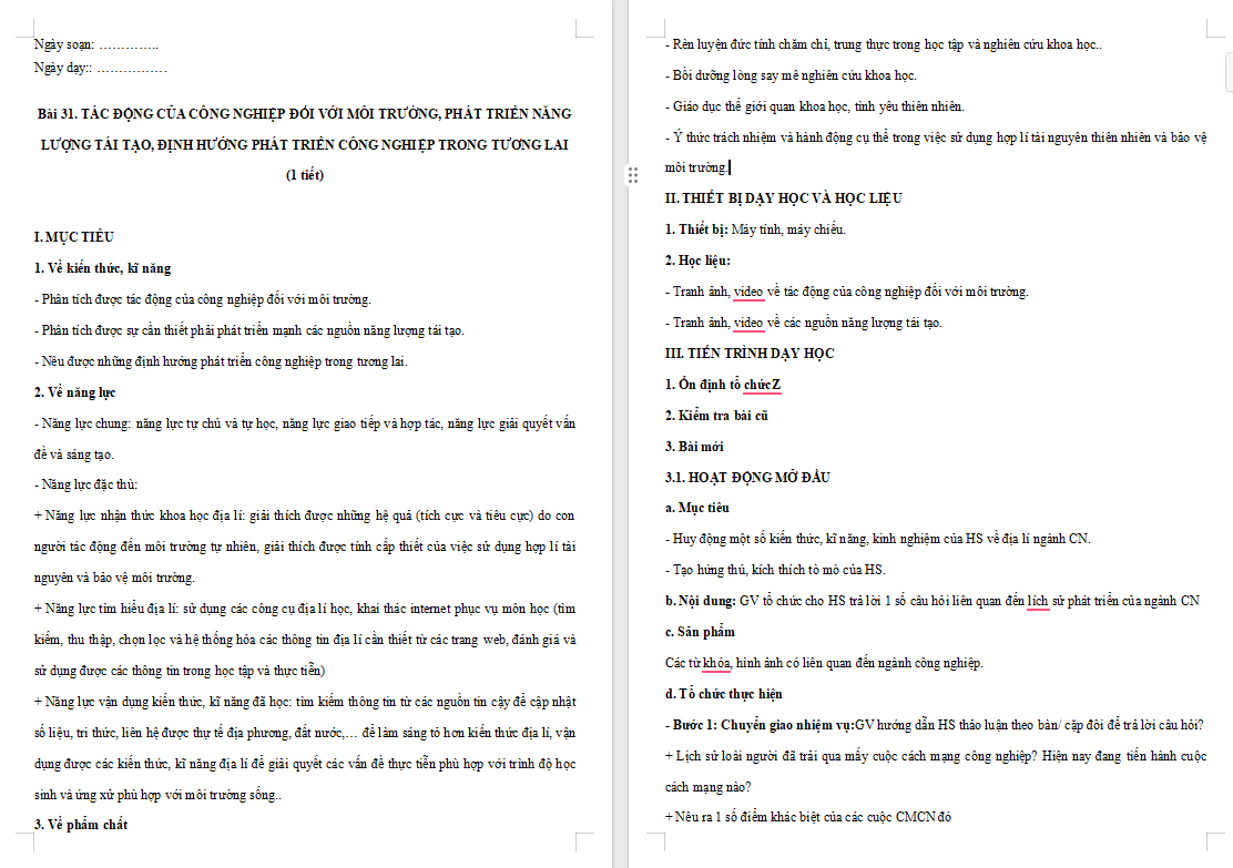  Tác động của công nghiệp đối với môi trường phát triển năng lượng tái tạo định hướng phát triển công nghiệp trong tương lai