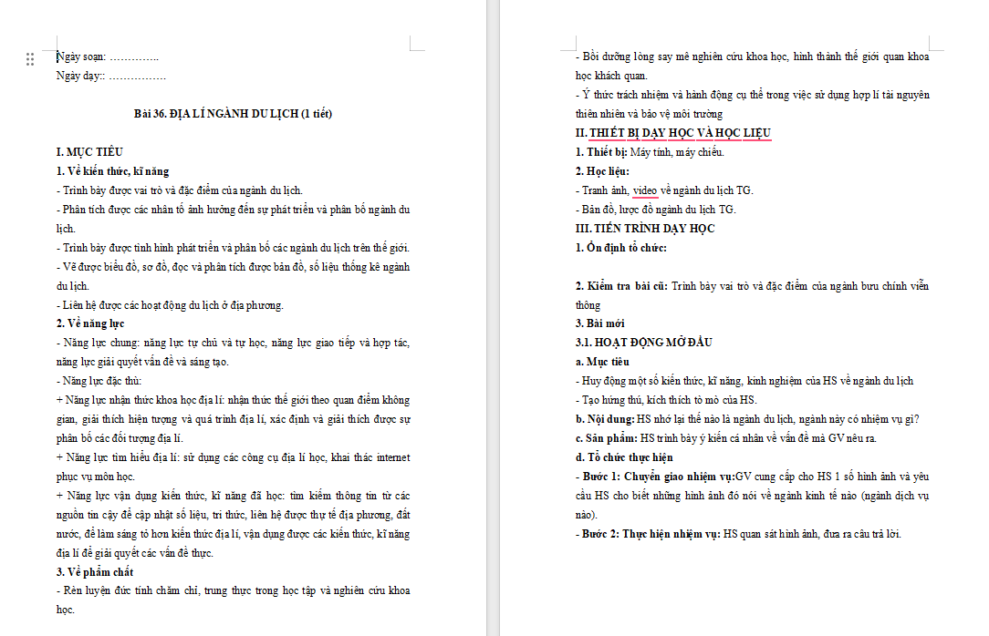  Địa lí ngành du lịch