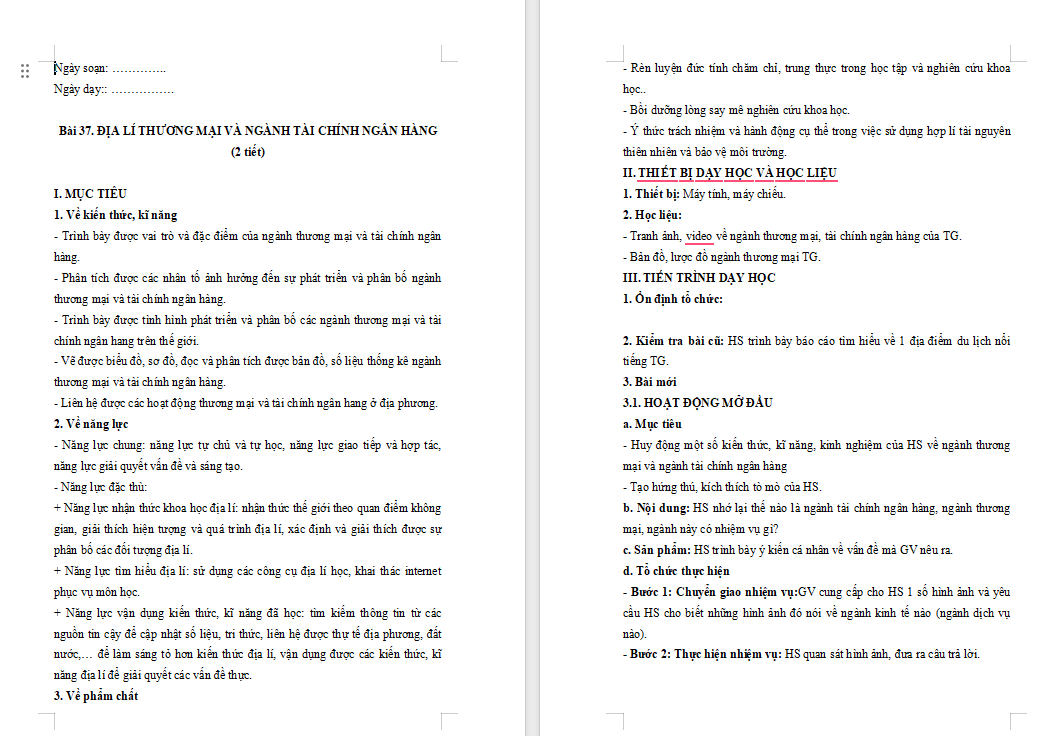  Địa lí ngành thương mại và ngành tài chính ngân hàng