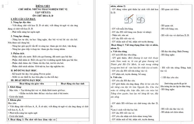 Giáo án Tiếng Việt 3 Bài 10: Ôn chữ viết hoa D, Đ
