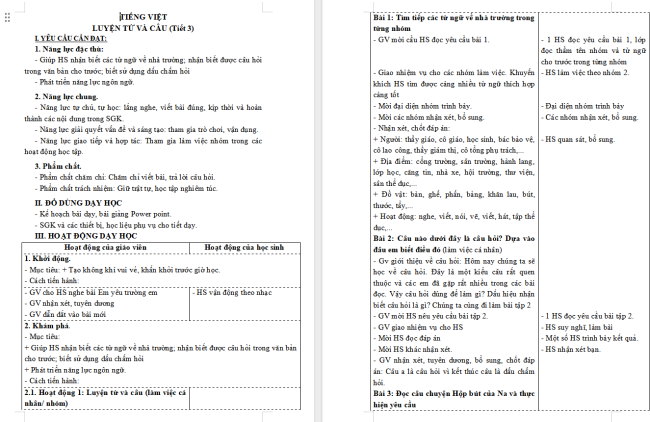 Giáo án Tiếng Việt 3 Bài 12: Mở rộng vốn từ về Nhà trường; Câu hỏi