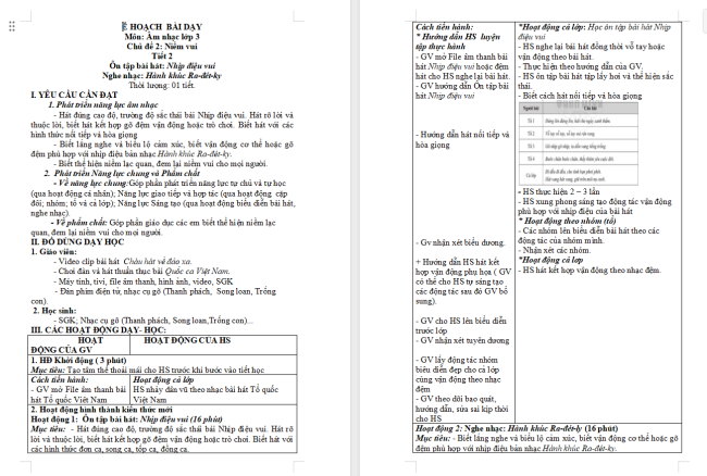 Giáo án Âm nhạc 3 Chủ đề 1 Tiết 2: Ôn tập bài hát: Nhịp điệu vui. Nghe nhạc: Hành khúc Ra-đét-ky