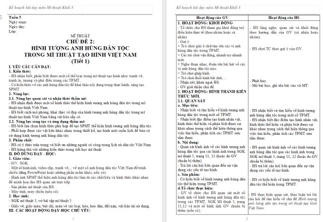 Giáo án Mĩ thuật 5 Chủ đề 2: Hình tượng anh hùng dân tộc trong mĩ thuật tạo hình Việt Nam