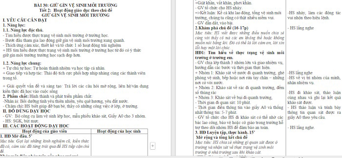 Giáo án Hoạt động trải nghiệm 2 Giữ gìn vệ sinh môi trường