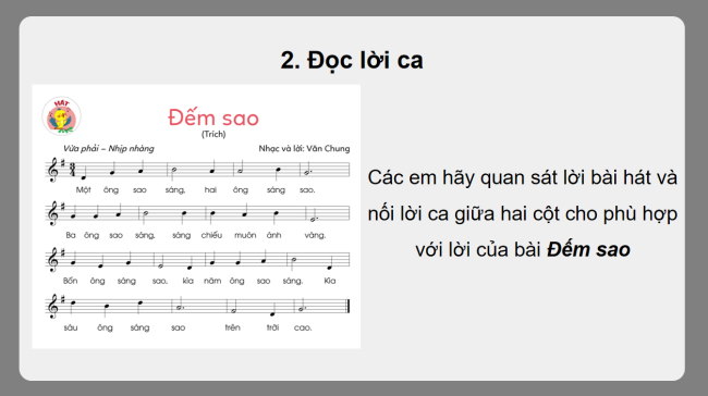 PowerPoint Âm nhạc 3 Chủ đề 3 Tiết 1: Học hát đếm sao