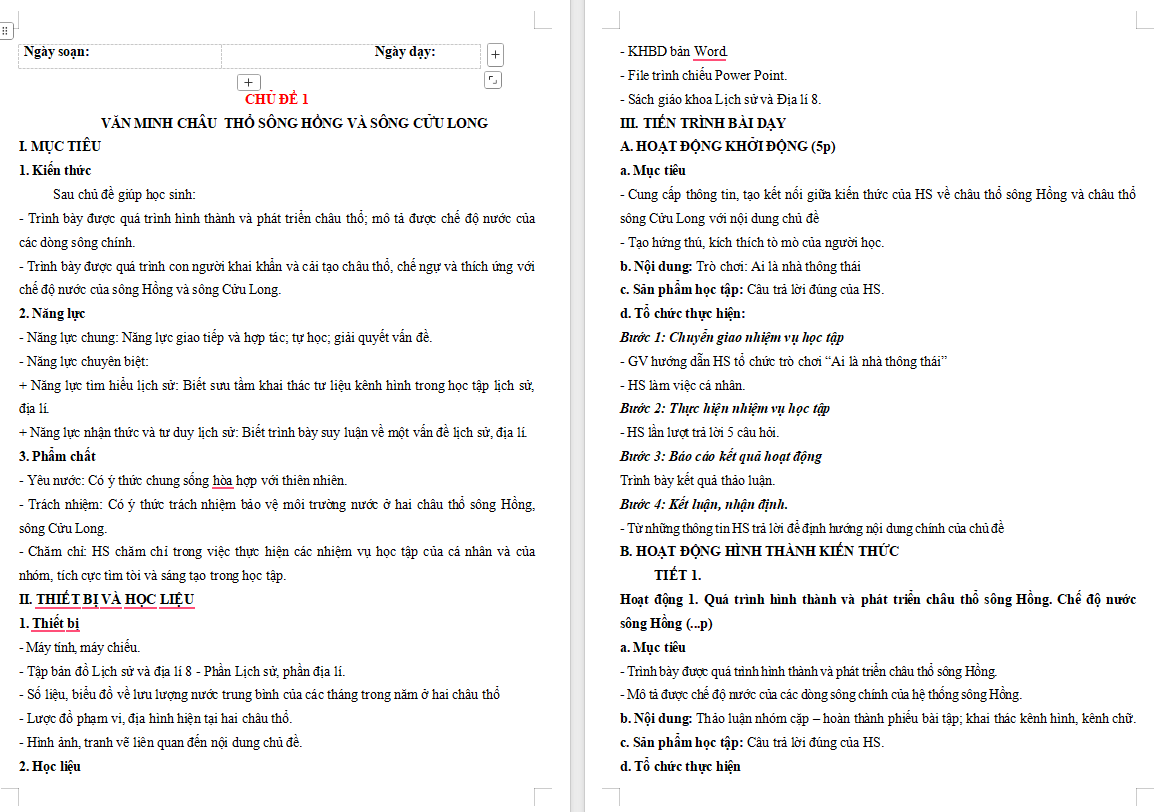  Lịch sử và Địa lí 8 Chủ đề chung 1 