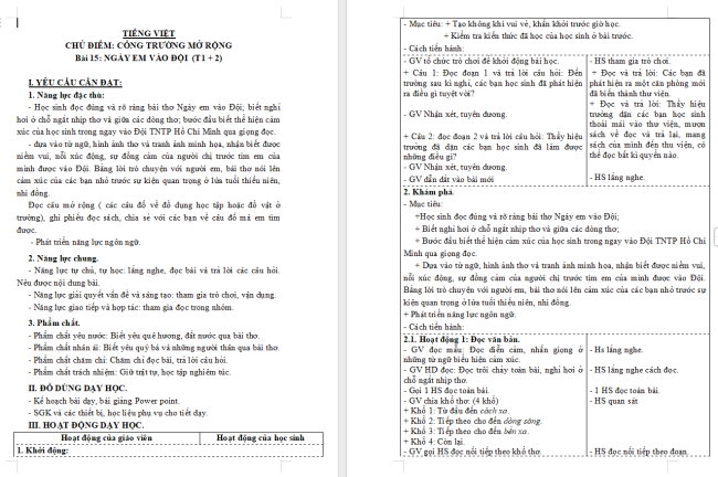 Giáo án Tiếng Việt 3 Bài 16: Ngày em vào Đội