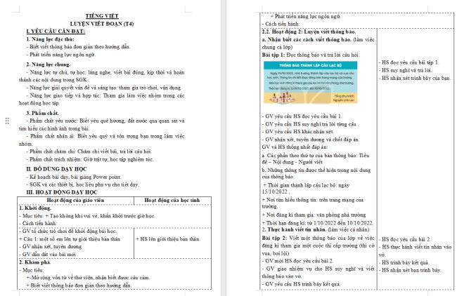 Giáo án Tiếng Việt 3 Bài 16: Viết thông báo