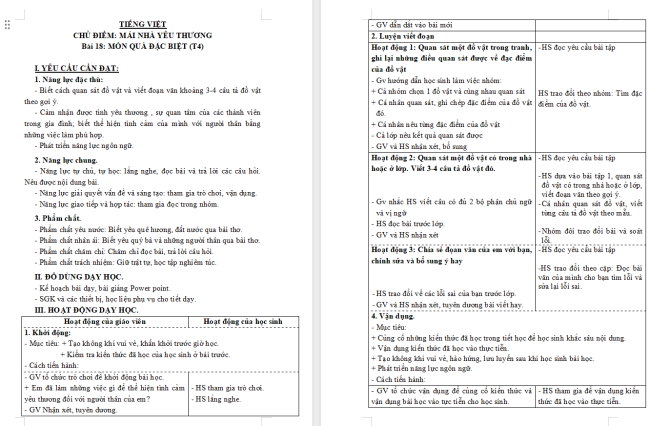 Giáo án Tiếng Việt 3 Bài 18: Viết đoạn văn tả đồ vật
