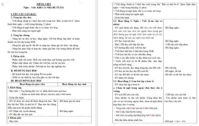Giáo án Tiếng Việt 3 Bài 19: Nghe - viết Khi cả nhà bé tí