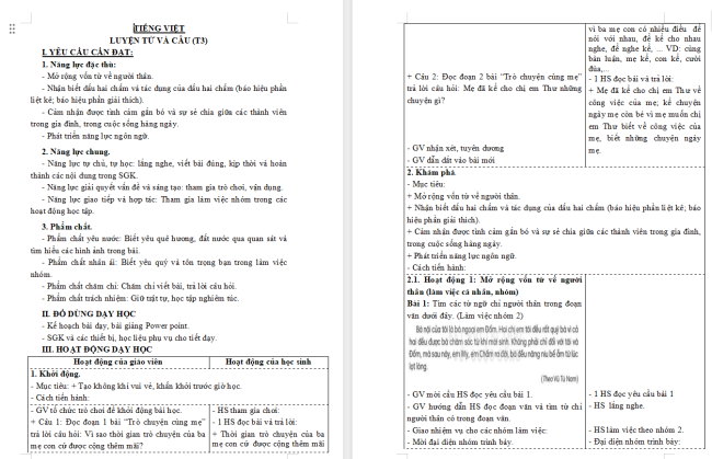Giáo án Tiếng Việt 3 Bài 20: Mở rộng vốn từ về người thân; Dấu hai chấm