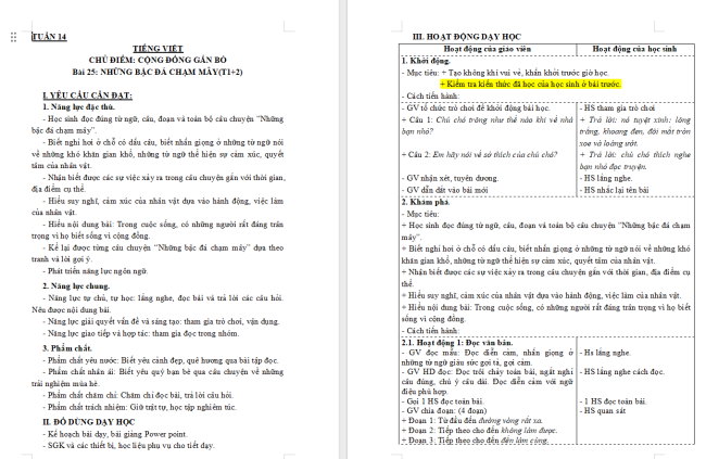 Giáo án Tiếng Việt 3 Bài 25: Những bậc đá chạm mây