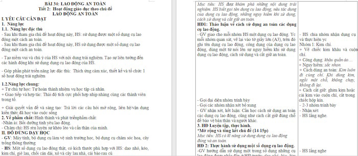 Giáo án Hoạt động trải nghiệm 2 Lao động an toàn