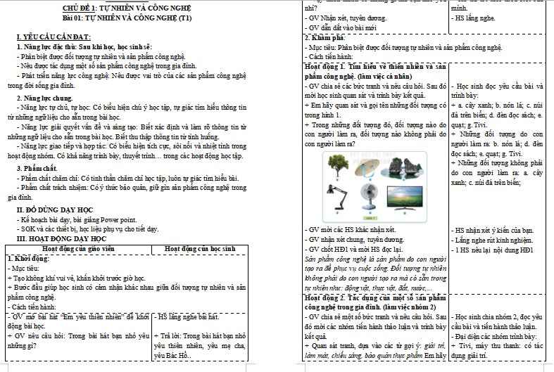 Giáo án Công nghệ 3 Bài 1: Tự nhiên và công nghệ