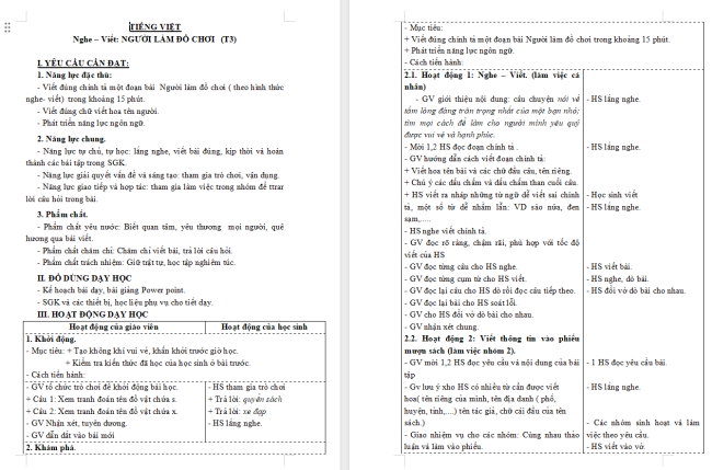 Giáo án Tiếng Việt 3 Bài 31: Nghe - viết Người làm đồ chơi