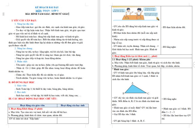 Giáo án Toán 3: Hình tam giác. Hình tứ giác