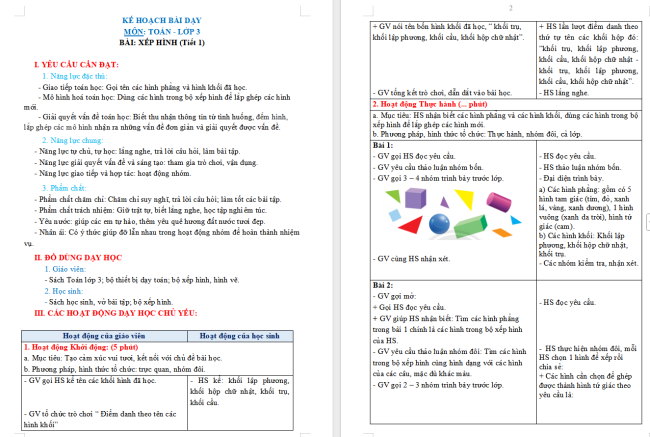 Giáo án Toán 3: Xếp hình